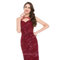 2016 GK sin mangas de vino rojo sexy sirena ahuecada vestido de fiesta de lentejuelas GK000013-1